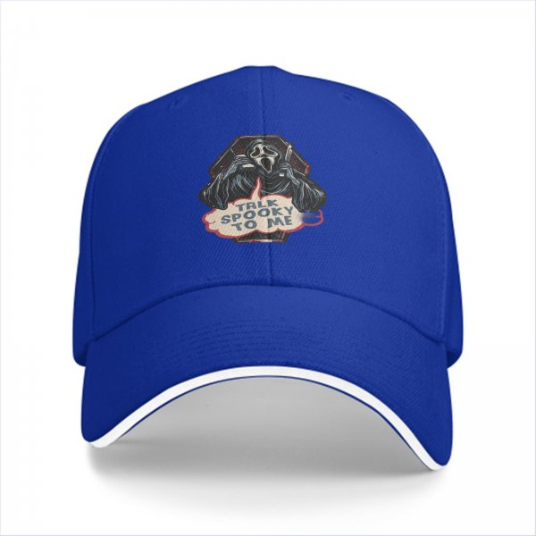 Black baseball cap with Ghostface 'Talk Spooky To Me' horror print