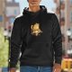 Black Hoodie With Cute Cat Pizza Graphic Print
