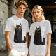 Olive Green T-Shirt With Surprised Black Cat Graphic Print