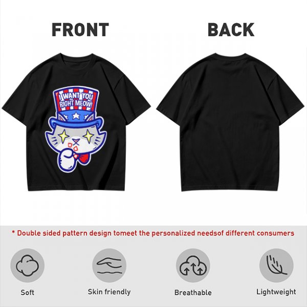 Olive T-Shirt With Patriotic Cat 'I Want You Right Meow' Print