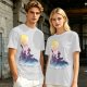Olive T-Shirt with Watercolor Witch and Moon Art Print