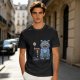 Olive T-Shirt With Whimsical Blue Cat And Mushroom Figure Print