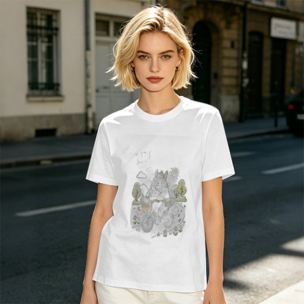 Olive Green Crewneck T-Shirt With Whimsical Graphic Print