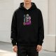 Black hoodie with vibrant anime-style graphic print