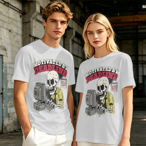 Motivated by Deadline Skeleton Working at Computer T-Shirt