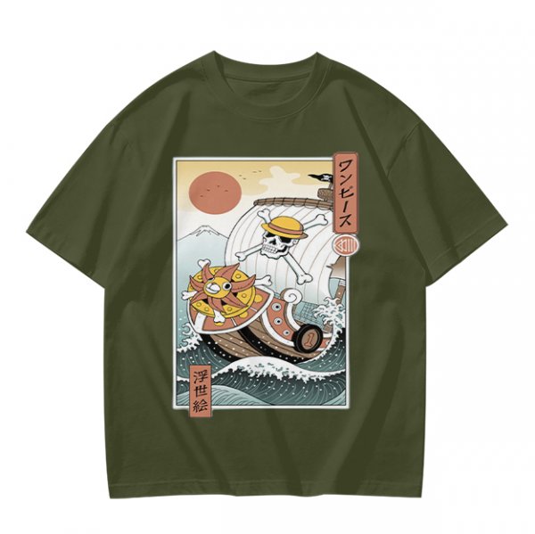One Piece Thousand Sunny Pirate Ship Ukiyo-e Style Graphic T-Shirt