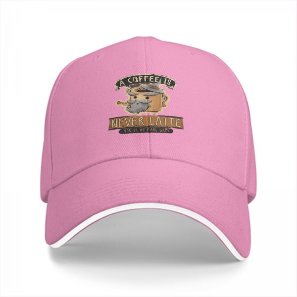 Black Baseball Cap with Wizard Coffee Mug 'A Coffee Is Never Latte' Print