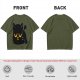 Olive T-Shirt with Relaxed Black Cat Graphic Design