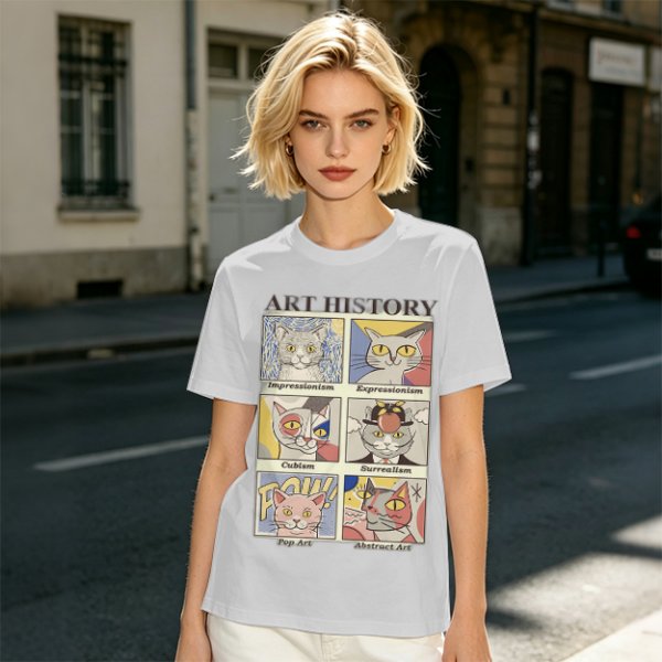 Art History Cat Themed Graphic T-Shirt Print Design