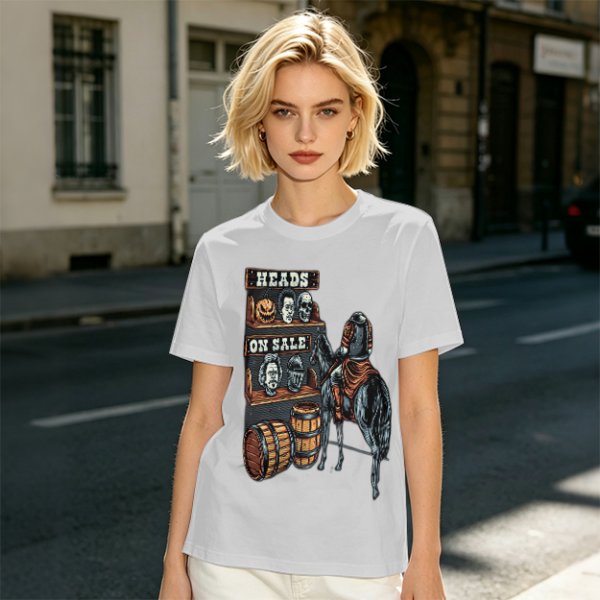 Heads On Sale Graphic Tee With Head Shelf And Horseman Art