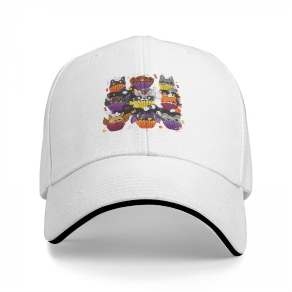Black baseball cap with Halloween animal cupcake graphic design