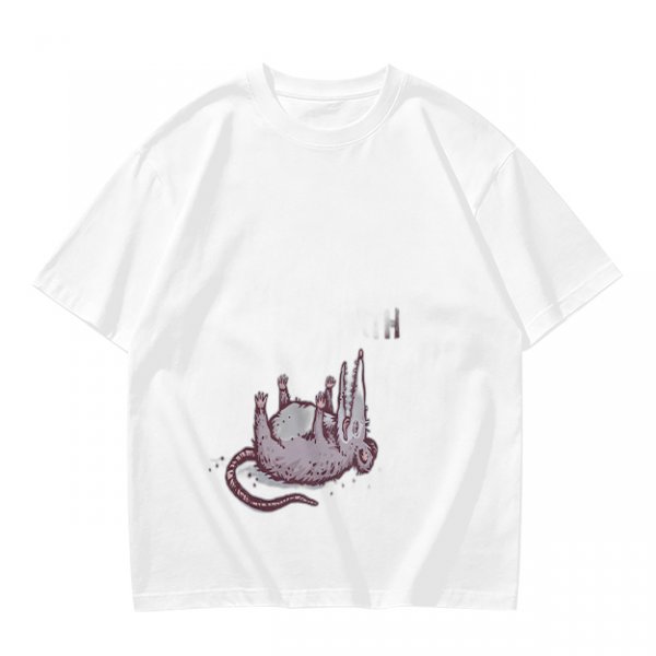Olive Green T-Shirt With Upside Down Rat Graphic Print