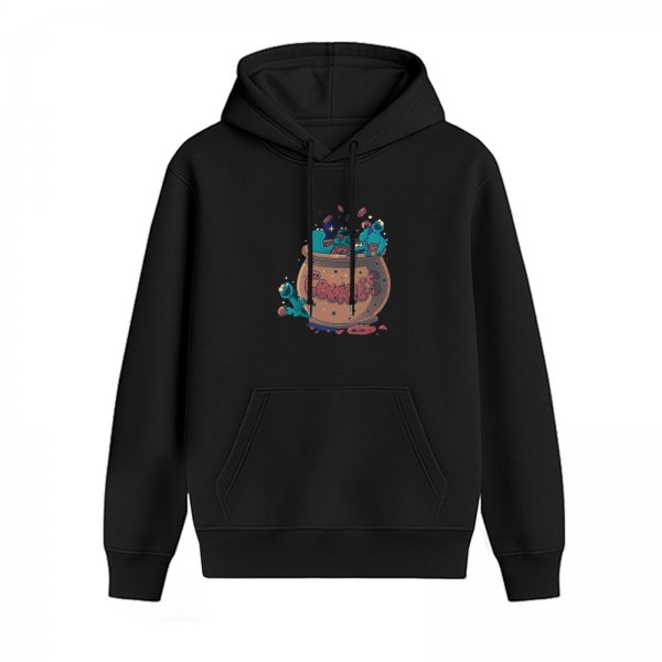 Black hoodie with cookie monster and cauldron graphic