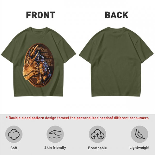 Olive T-Shirt With Dragon And Warrior Fantasy Art Print