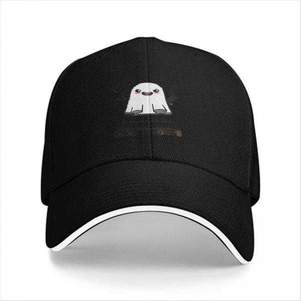 Black baseball cap with cute smiling ghost graphic