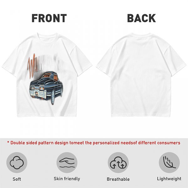 Olive Green Graphic T-Shirt with Classic Dark Car and Orange Text Print