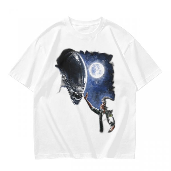 Olive Green Alien Moon Reaching Graphic T-Shirt