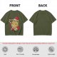 Olive Green T-Shirt With Waving Christmas Cat Graphic
