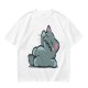 Olive T-Shirt With Embarrassed Gray Cat Graphic Print