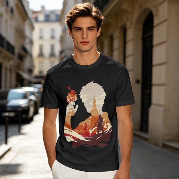 Anime Fire Bender Silhouette Graphic T-Shirt