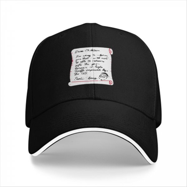 Black baseball cap with funny Santa note print about gift delays