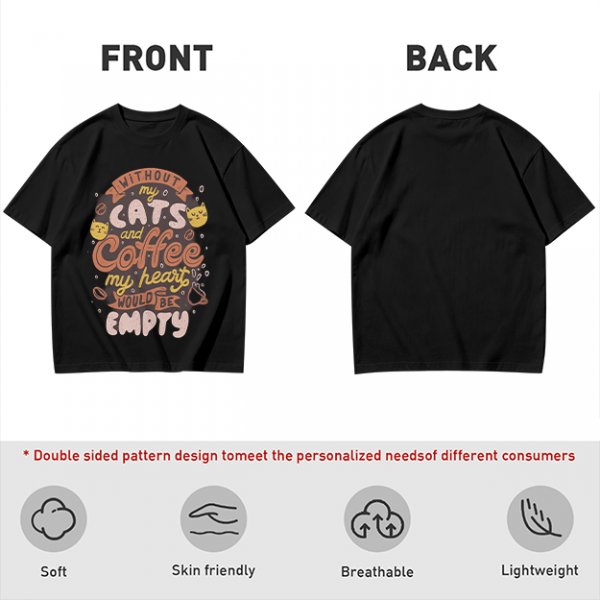 Olive graphic t-shirt with cats and coffee heart quote