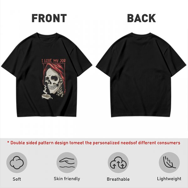Olive Graphic T-Shirt with Skull and 'I Love My Job' Print