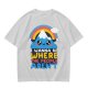 Olive graphic tee with cute mountain rainbow and 'I Wanna Be Where The People Aren't' text