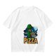 Olive Green T-Shirt with Alien Eating Pizza UFO Graphic