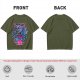 Olive T-Shirt With Neon Blue Dragon Holding Ramen Chopsticks Art