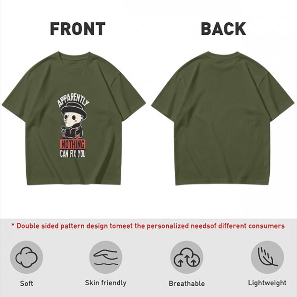Olive T-Shirt With Cute Plague Doctor Graphic And 'Apparently Nothing Can Fix You' Text
