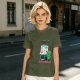 Olive green graphic tee with alien painting 'First the Earth Then Uranus'