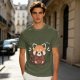 Olive T-Shirt With Cute Shy Red Panda Graphic Print