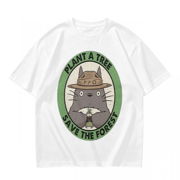 Olive green Totoro graphic t-shirt with plant a tree save the forest slogan
