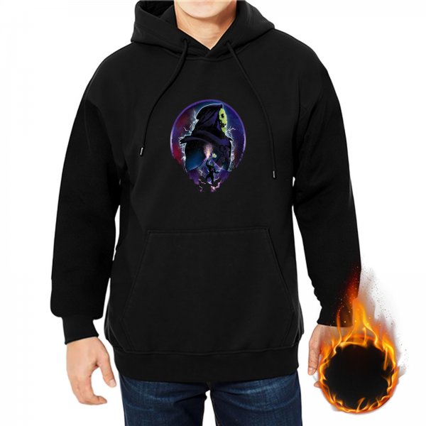 Black Hoodie With Mysterious Cosmic Skull Graphic Print