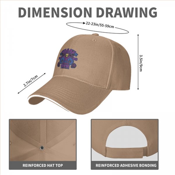 Black baseball cap with Skeletor Snake Mountain Gym graphic