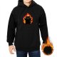 Black hoodie with a cartoon black cat surrounded by flames