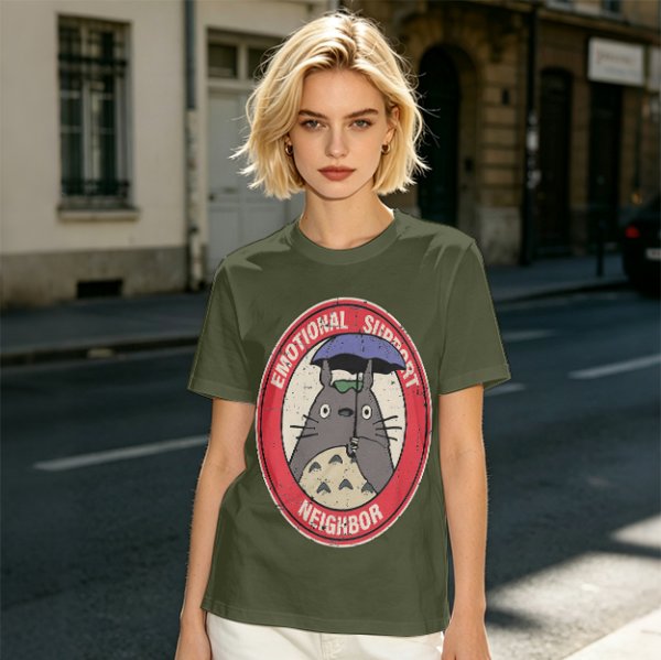 Olive T-Shirt with Emotional Support Neighbor Totoro Graphic