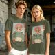 Olive T-shirt with Samurai Cat Riding Giant Frog Japanese Art Print