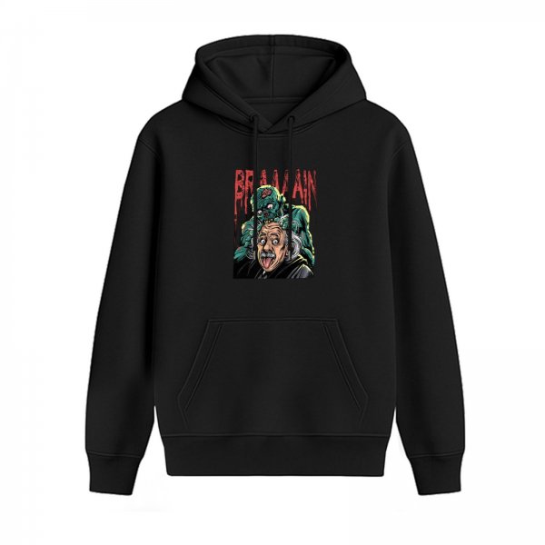 Black hoodie with zombie and Einstein braain graphic print