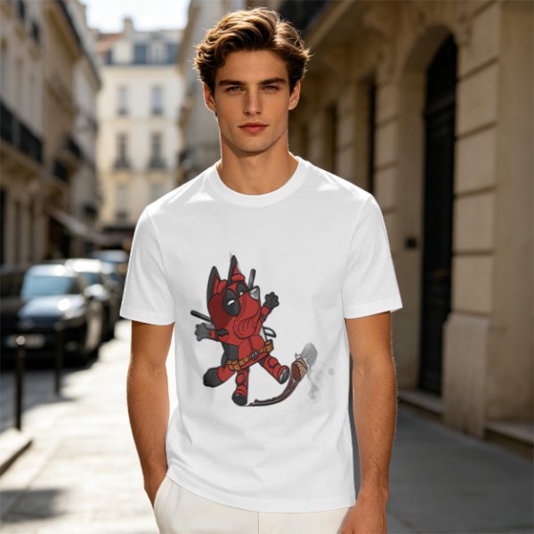 Olive Green T-Shirt With Cute Deadpool Dog Graphic Print