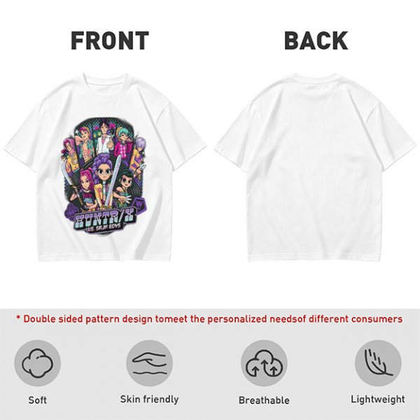 Olive Graphic Tee with Anime Character Group Print