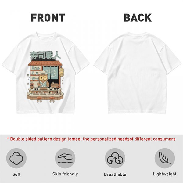Owl sushi chef at Japanese sushi shop graphic t-shirt