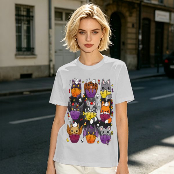Halloween Animal Cupcake Graphic T-Shirt For Spooky Season