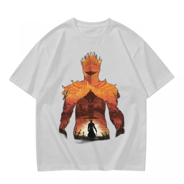 Olive T-Shirt With Giant Fire Warrior Silhouette And Small Knight Print
