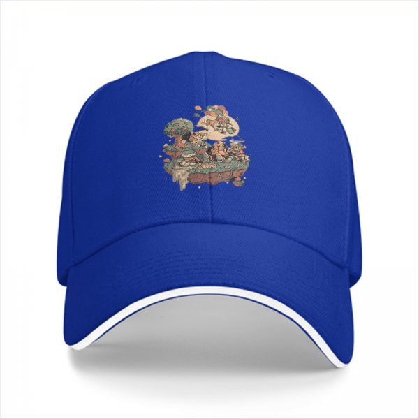 Black Baseball Cap With Whimsical Floating Island Art Print
