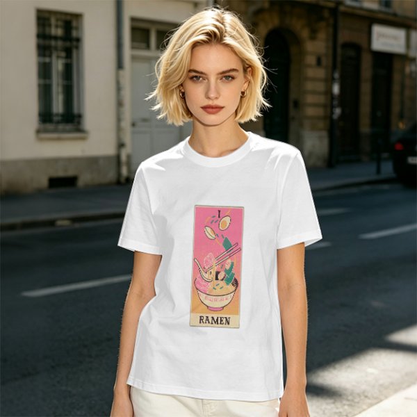 Olive T-Shirt With Ramen Tarot Card Style Graphic Print