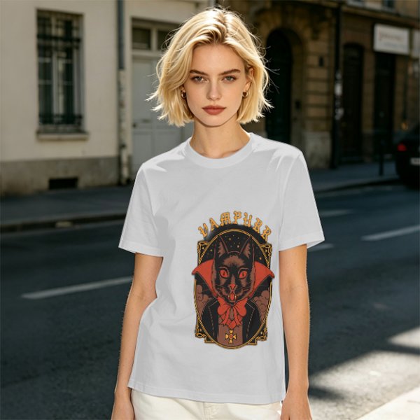 Olive T-Shirt with Vampurr Black Cat Vampire Graphic