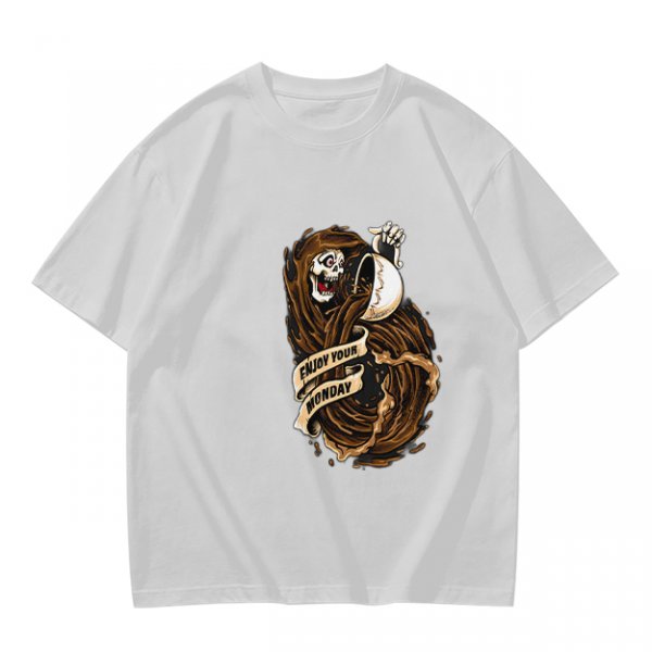 Olive T-Shirt With Grim Reaper Coffee Enjoy Your Monday Print