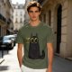 Olive Green T-Shirt With Surprised Black Cat Graphic Print